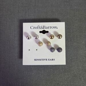 Croft & Barrow Gold, Silver, and Black Stud Earrings Set